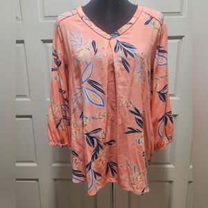 St. John's Bay Long Sleeve Tropical Floral Tunic/Boho Pullover Blouse Women's L